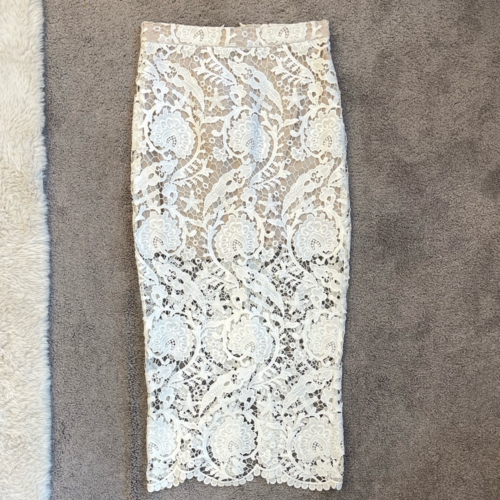 STF STONE COLD FOX Elliot skirt midi white lace overlay nude 26” waist